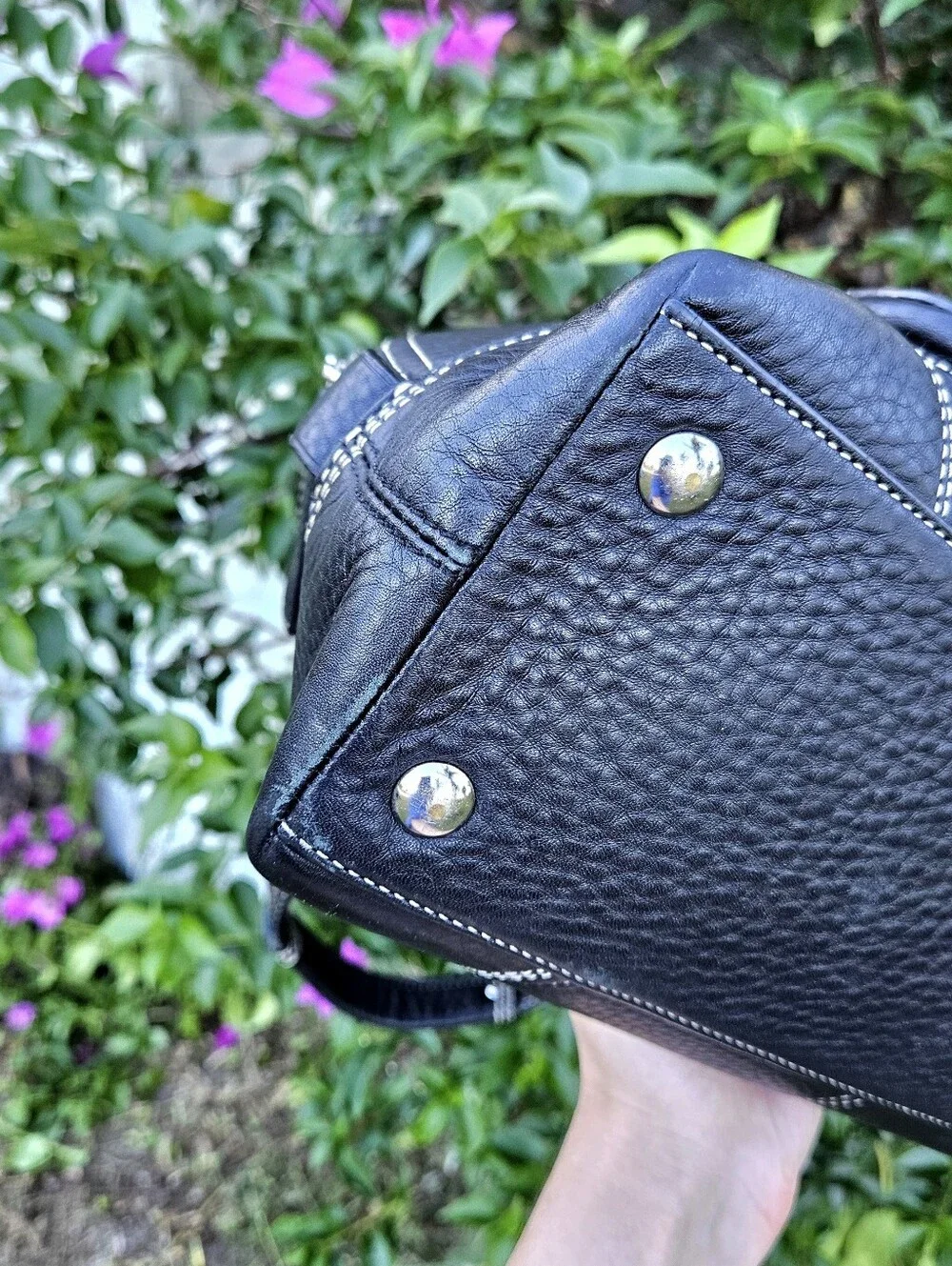 Coach Hampton Domed Satchel F13963 Black Pebbled Leather Turnlock Bag